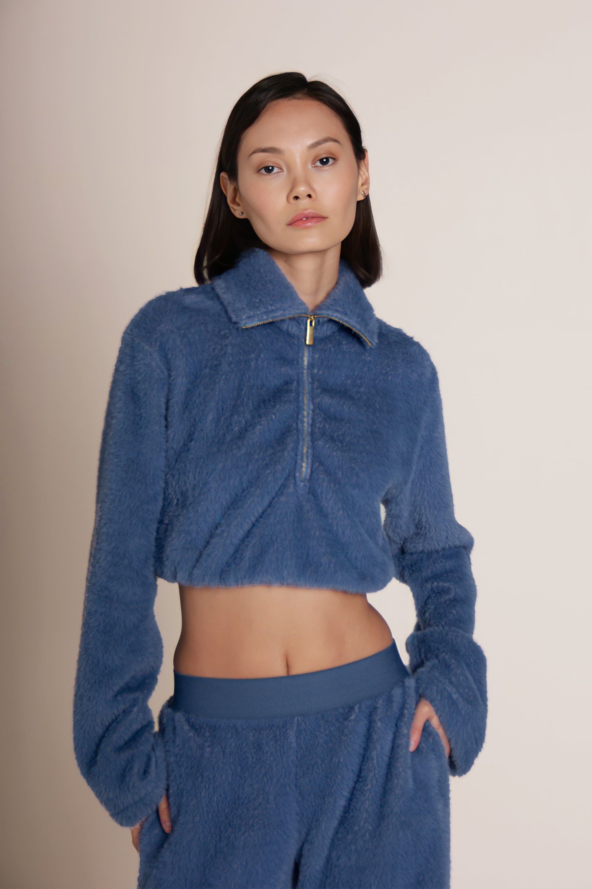 ANANDA PLUSH TEDDY CROPPED SWEATER