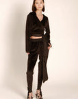 TIGRESSE VELVET WRAP HOODIE WITH SATIN TIE STRAPS