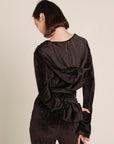 TIGRESSE VELVET WRAP HOODIE WITH SATIN TIE STRAPS