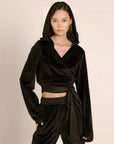 TIGRESSE VELVET WRAP HOODIE WITH SATIN TIE STRAPS
