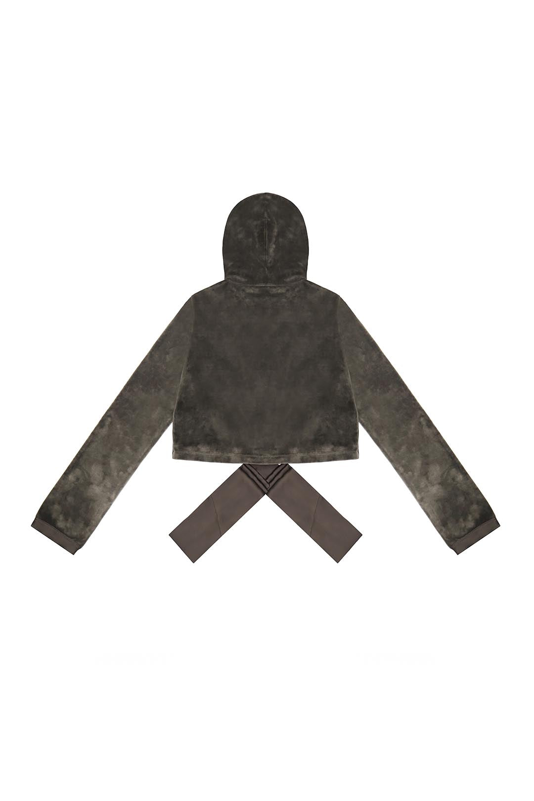 TIGRESSE VELVET WRAP HOODIE WITH SATIN TIE STRAPS