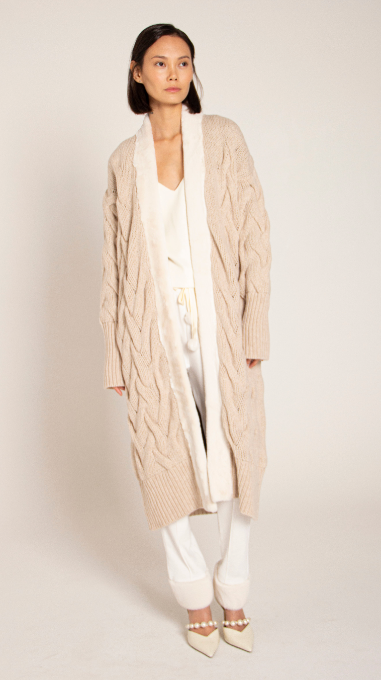 TALISMAN CASHMERE-WOOL FAUX-FUR CARDIGAN