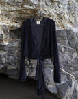 TIGRESSE VELVET WRAP HOODIE WITH SATIN TIE STRAPS