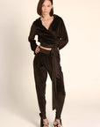TIGRESSE VELVET WRAP HOODIE WITH SATIN TIE STRAPS