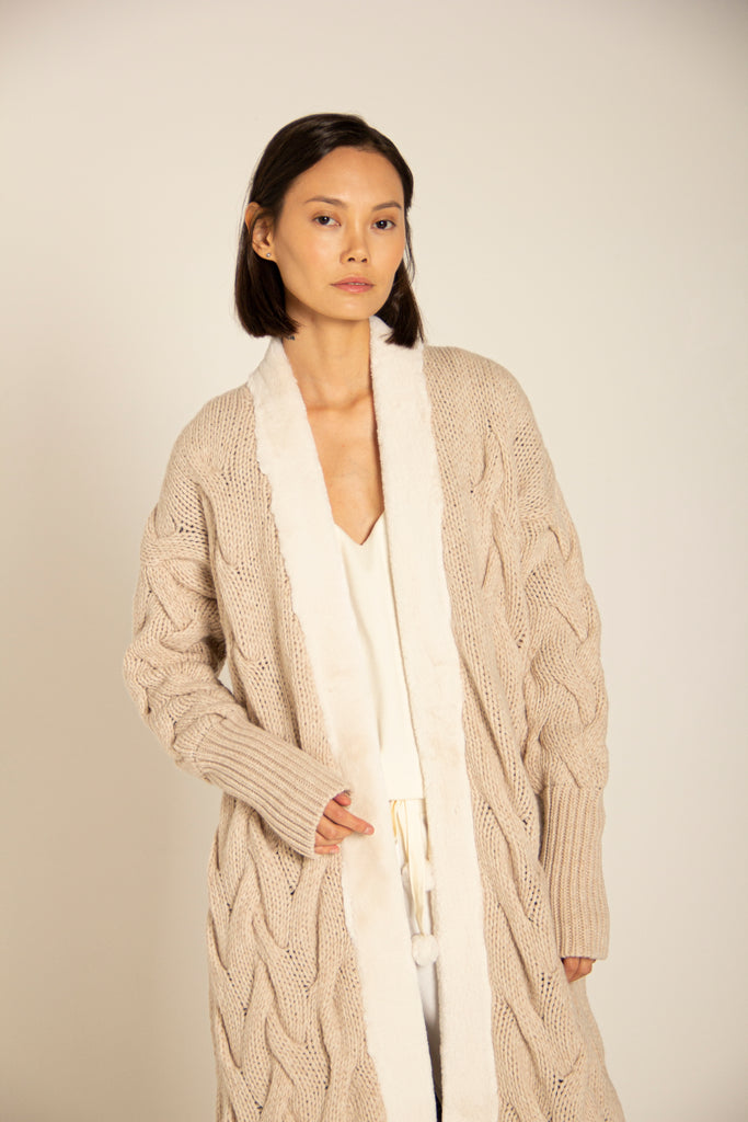 TALISMAN Cashmere-Wool Faux-Fur Cardigan